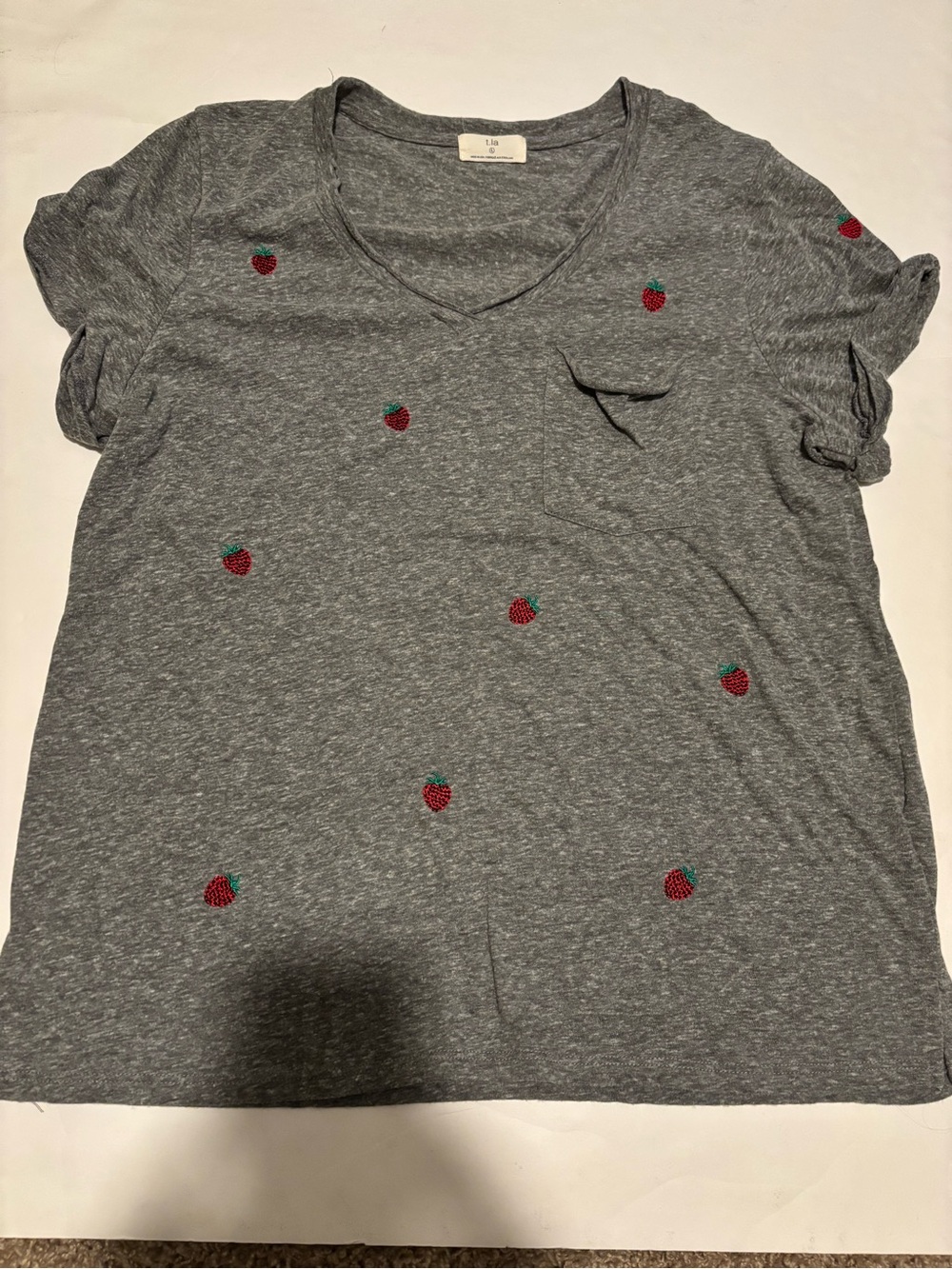 Anthropologie T.la v neck T-Shirt with Strawberry Embroidery